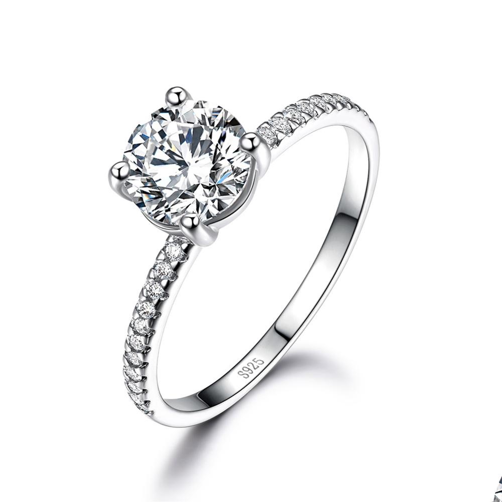 Rhodium Plated Solitaire Sterling Silver 925 Ring